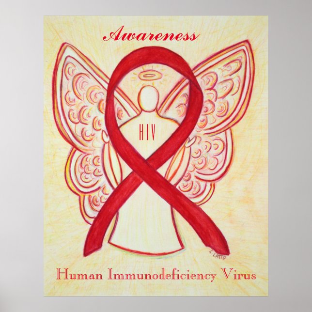 HIV Awareness Ribbon Red Angel Custom Art Posters (Front)