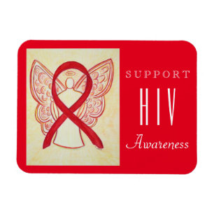 HIV Red Awareness Ribbon Angel Custom Gift Magnet