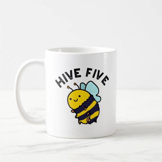Hive Five Funny High Five Bee Pun  Coffee Mug (Left)