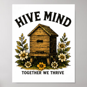 Hive Mind   Vintage Beehive Beekeeping Design Poster