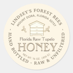 Hive with Little Bees Honey Label Hand Bottled Raw