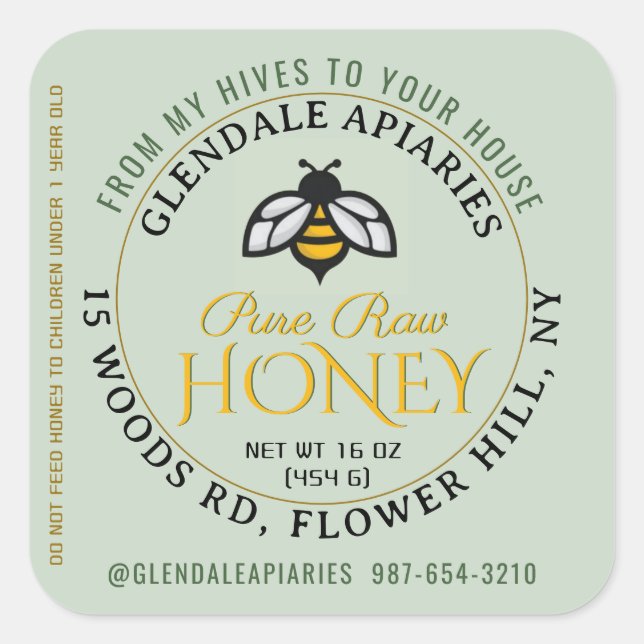 Hives to House Pure Raw Honey Honeybee Sticker     (Front)
