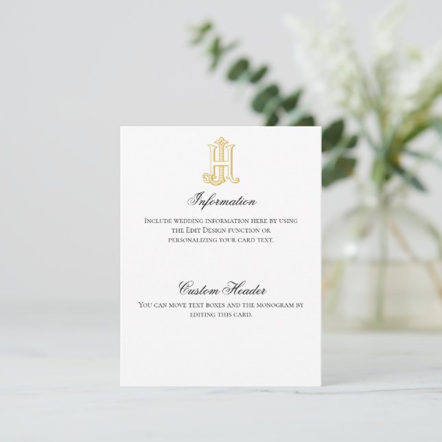 HJ Monogram or JH Monogram information card (Standing Front)