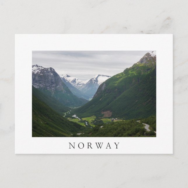 Hjelle valley in Norway white text postcard (Front)