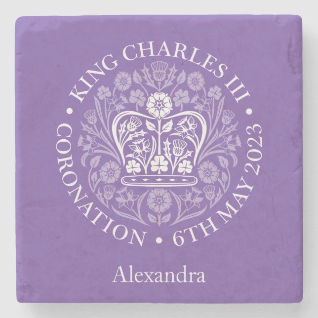 HM King Charles III Coronation Personalised Stone Coaster (Front)