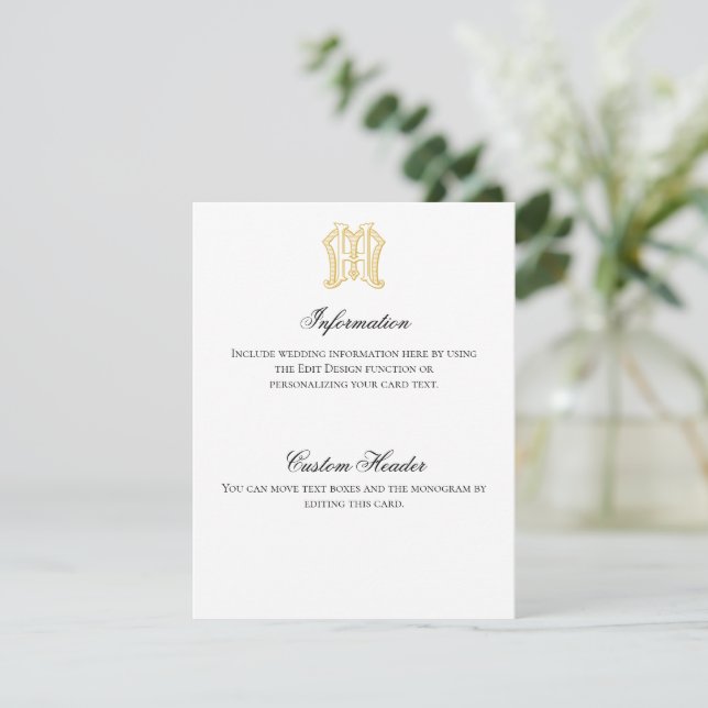 HM Monogram or MH Monogram information card (Standing Front)