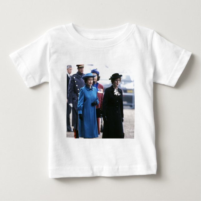 HM Queen Elizabeth II-Margaret Thatcher Baby T-Shirt (Front)