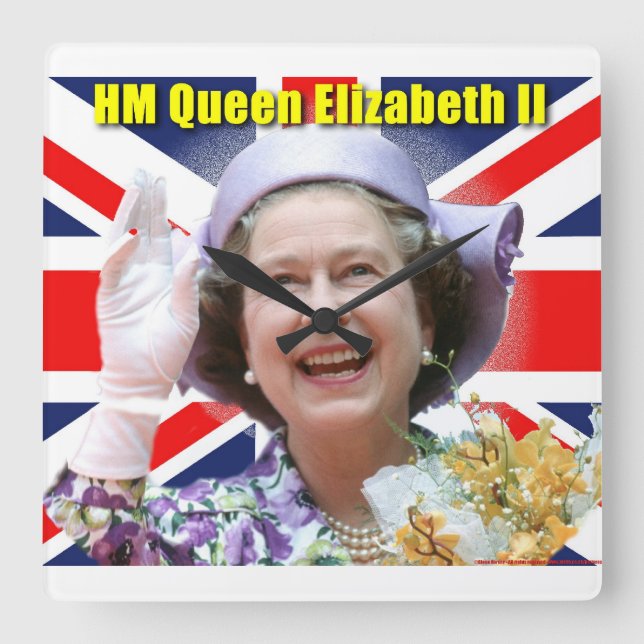 HM Queen Elizabeth II Square Wall Clock (Front)