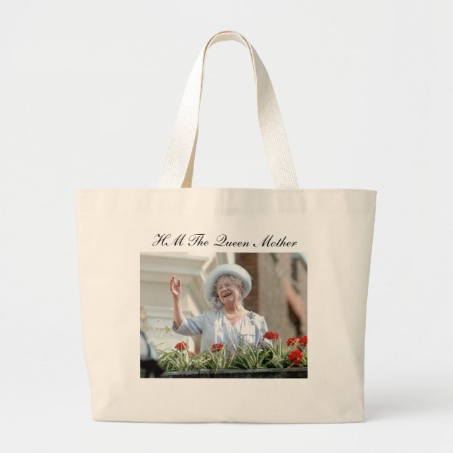HM Queen Elizabeth, the Queen Mother 1990 Large Tote Bag (Front)