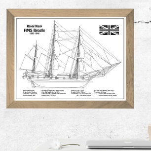 HMS Beagle Tall Ship - Ship Blueprint BD Photo Print