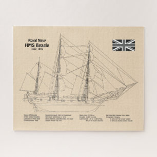 HMS Beagle Tall Ship - Ship Blueprint SD Jigsaw Puzzle