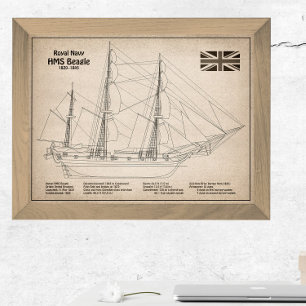 HMS Beagle Tall Ship - Ship Blueprint SD Photo Print