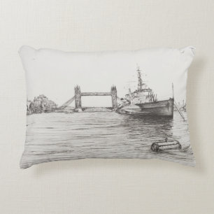 HMS Belfast on the river Thames London.2006 Decorative Cushion