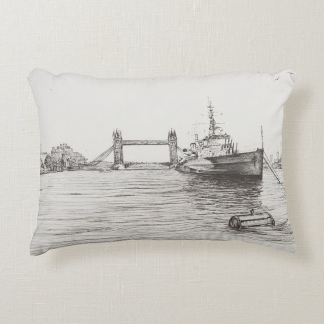 HMS Belfast on the river Thames London.2006 Decorative Cushion (Front)