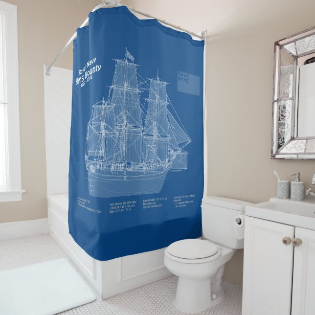 HMS Bounty - Ship Blueprint Plans ABD Shower Curtain (In Situ)