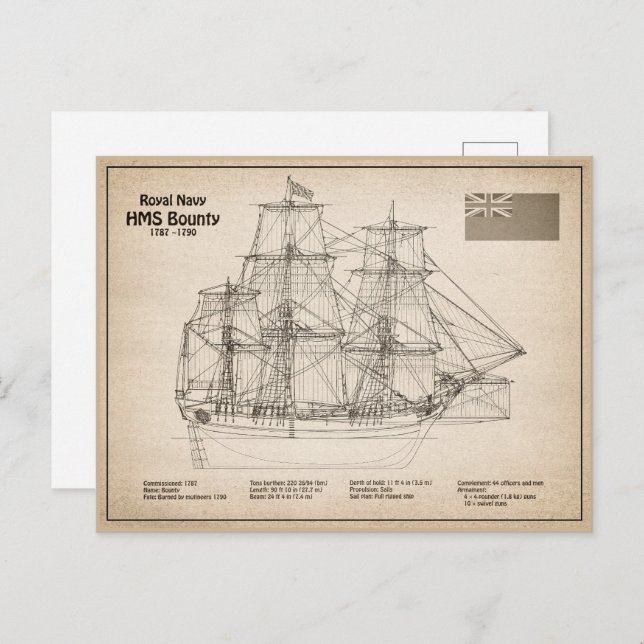 HMS Bounty - Ship Blueprint Plans SD Postcard (Front/Back)