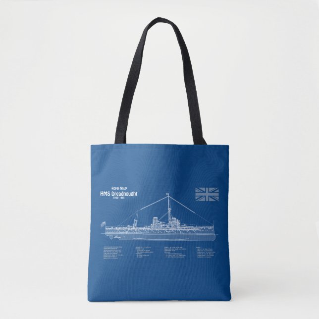 HMS Dreadnought - Ship Blueprint ABD Tote Bag (Front)