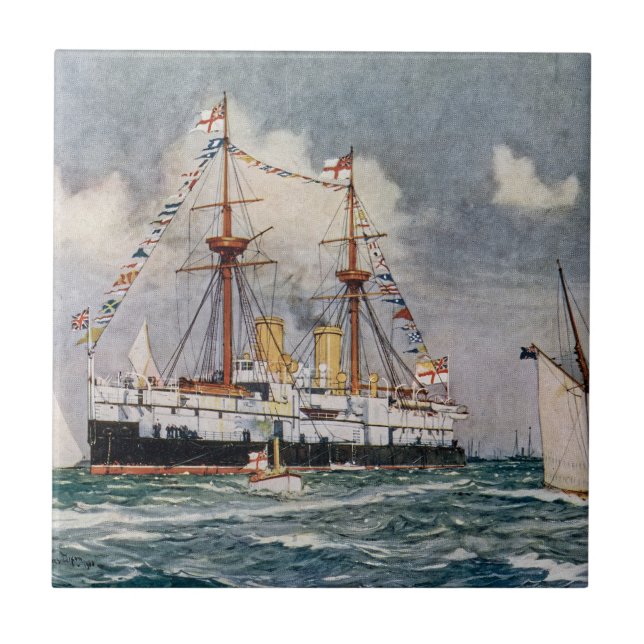 HMS inflexible ironclad Battleship 1876 Ceramic Tile (Front)