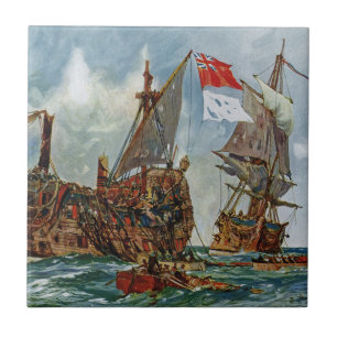 HMS Nottingham and battleship Mars 1703 Ceramic Tile