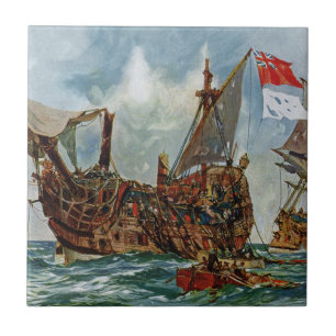 HMS Nottingham and battleship Mars 1703 Ceramic Tile