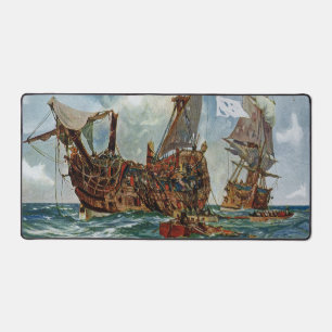 HMS Nottingham and battleship Mars 1703 Desk Mat