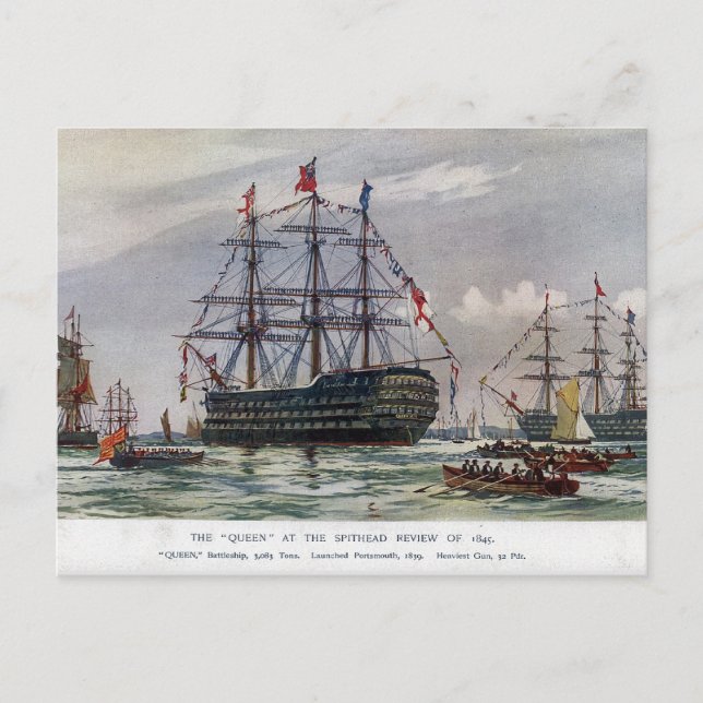 HMS Queen Battleship 1839 Postcard (Front)