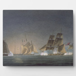 HMS Rinaldo engaging four French Privateers, engra Plaque