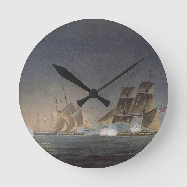 HMS Rinaldo engaging four French Privateers, engra Round Clock (Front)