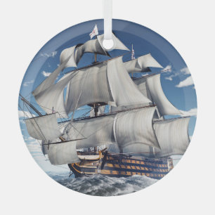 HMS Victory, 3D computer-generated illustration. Glass Tree Decoration