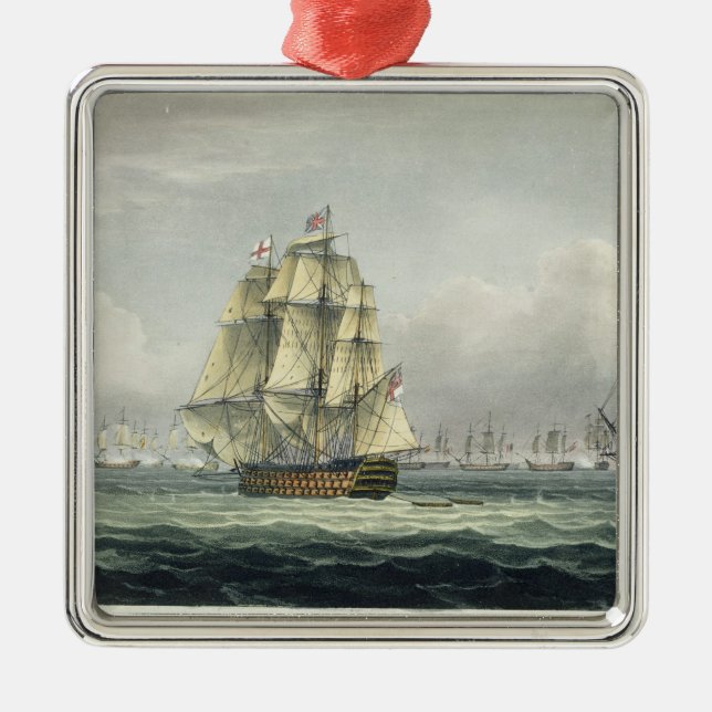 HMS Victory sailing for the French line flanked by Metal Ornament (Front)