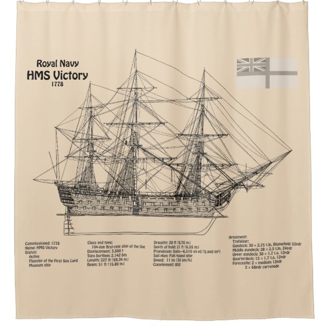 HMS Victory - Ship Blueprint Plans SD Shower Curtain (Front)