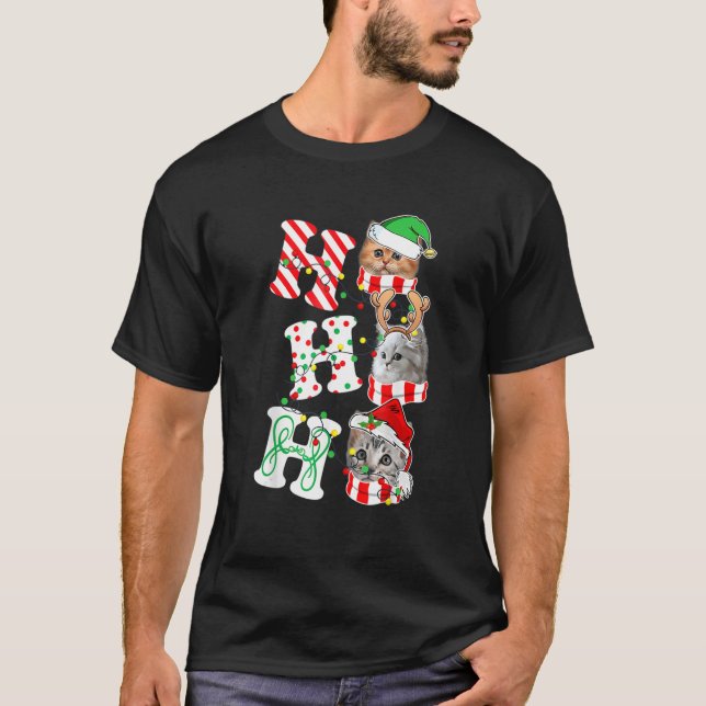 Ho Cats Lights Antlers Christmas Fun Pajama Matchi T-Shirt (Front)