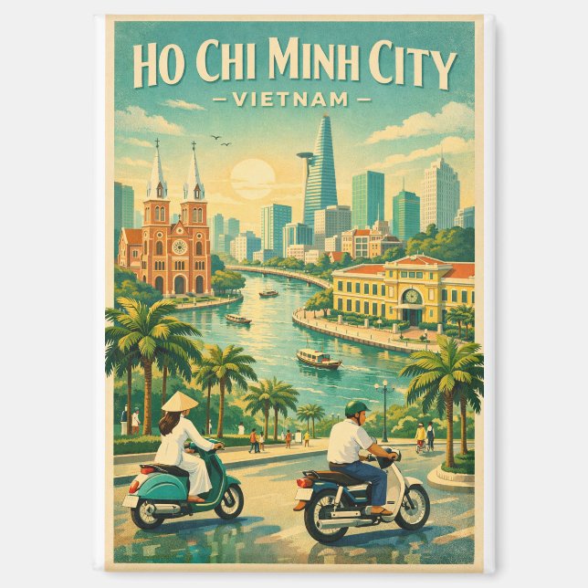 Ho Chi Minh City, Vietnam, in a classic retro Magnet (Front)