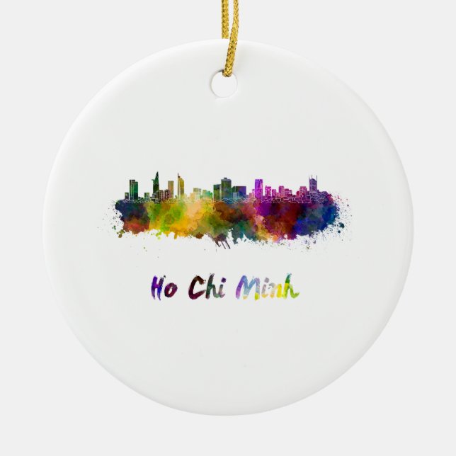 Ho Chi Minh skyline in watercolor Ceramic Ornament (Front)
