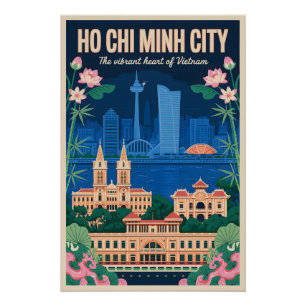 Ho Chi Minh Vietnam City Retro Travel Poster Art