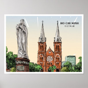 Ho Chi Minh Vietnam Sketch Art Vintage Travel Poster