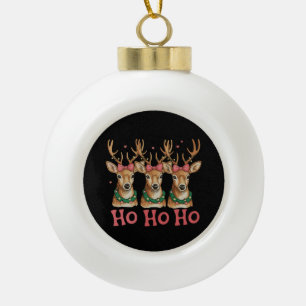 Ho Ho Christmas Deer Pink Bow Girly Xmas Reindeer Ceramic Ball Christmas Ornament