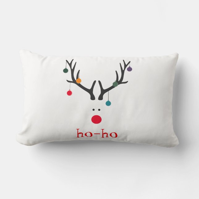 Ho ho funny cute modern Santa Claus reindeer white Lumbar Cushion (Front)