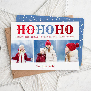 Ho Ho Ho   3 Photo Collage Editable Colours Flat Holiday Card