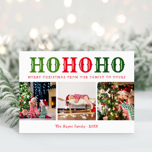 Ho Ho Ho   3 Photo Collage Editable Colours Folded Holiday Card