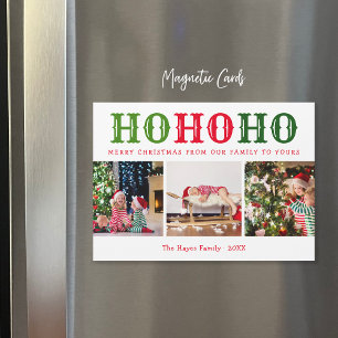 Ho Ho Ho   3 Photo Collage Magnetic Holiday Card