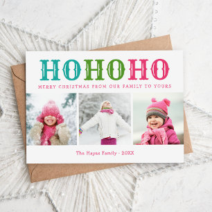Ho Ho Ho   3 Photo Collage Magnetic Holiday Card