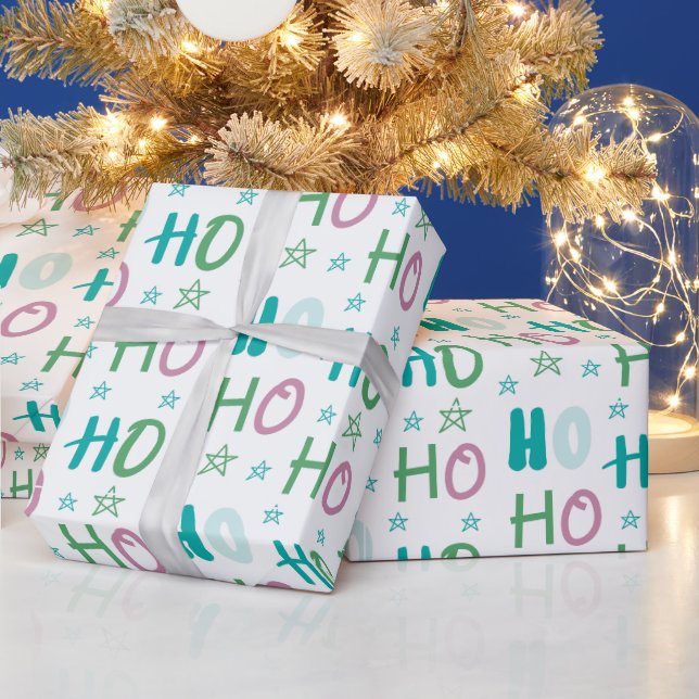 Ho Ho Ho and Stars Pastel Modern Christmas Wrapping Paper (Holidays)