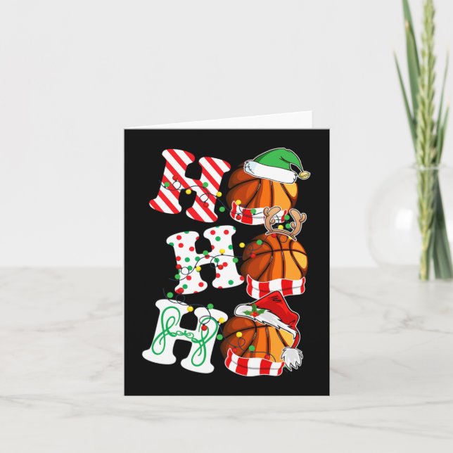 Ho Ho Ho Basketball Lights Santa Hat reindeer ELF  Card (Front)
