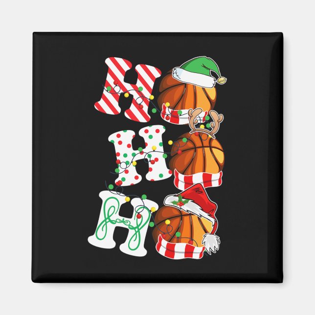 Ho Ho Ho Basketball Lights Santa Hat reindeer ELF  Magnet (Front)