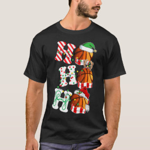 Ho Ho Ho Basketball Lights Santa Hat reindeer ELF  T-Shirt