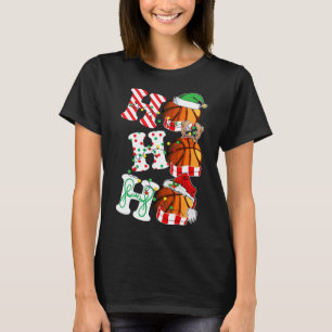 Ho Ho Ho Basketball Lights Santa Hat reindeer ELF  T-Shirt