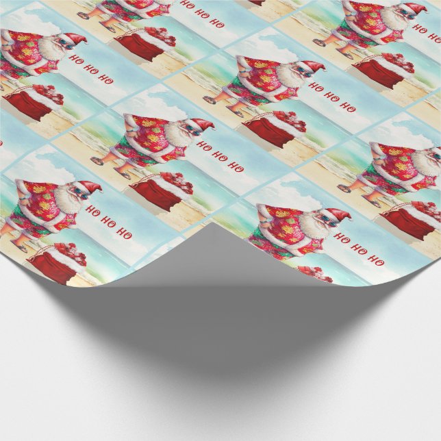 Ho Ho Ho Beach Loving Santa Clause Christmas Wrapping Paper (Corner)