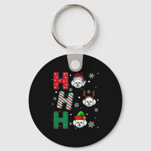 Ho Ho Ho Bichon Frise Dog Matching Christmas Santa Key Ring