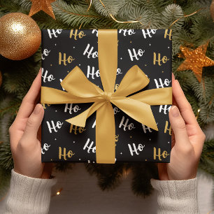 Ho Ho Ho Black Gold Modern Christmas Calligraphy Wrapping Paper